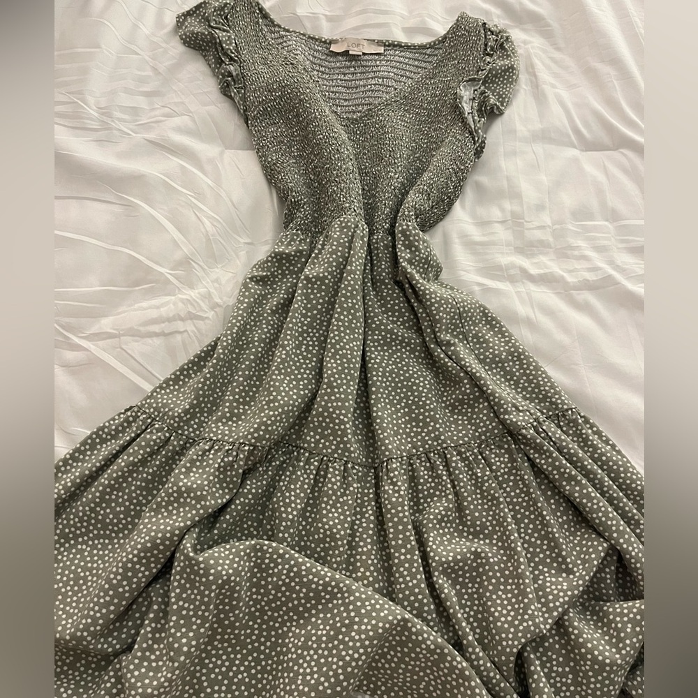LOFT green polkadot dress
